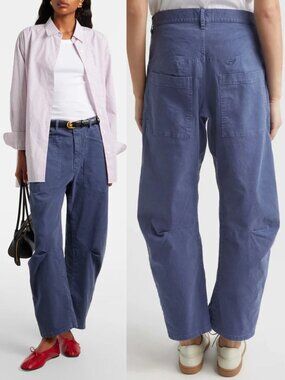 Nili Lotan Shon Pant Vintage Washed French Navy Blue Barrel Leg Twill Size 8